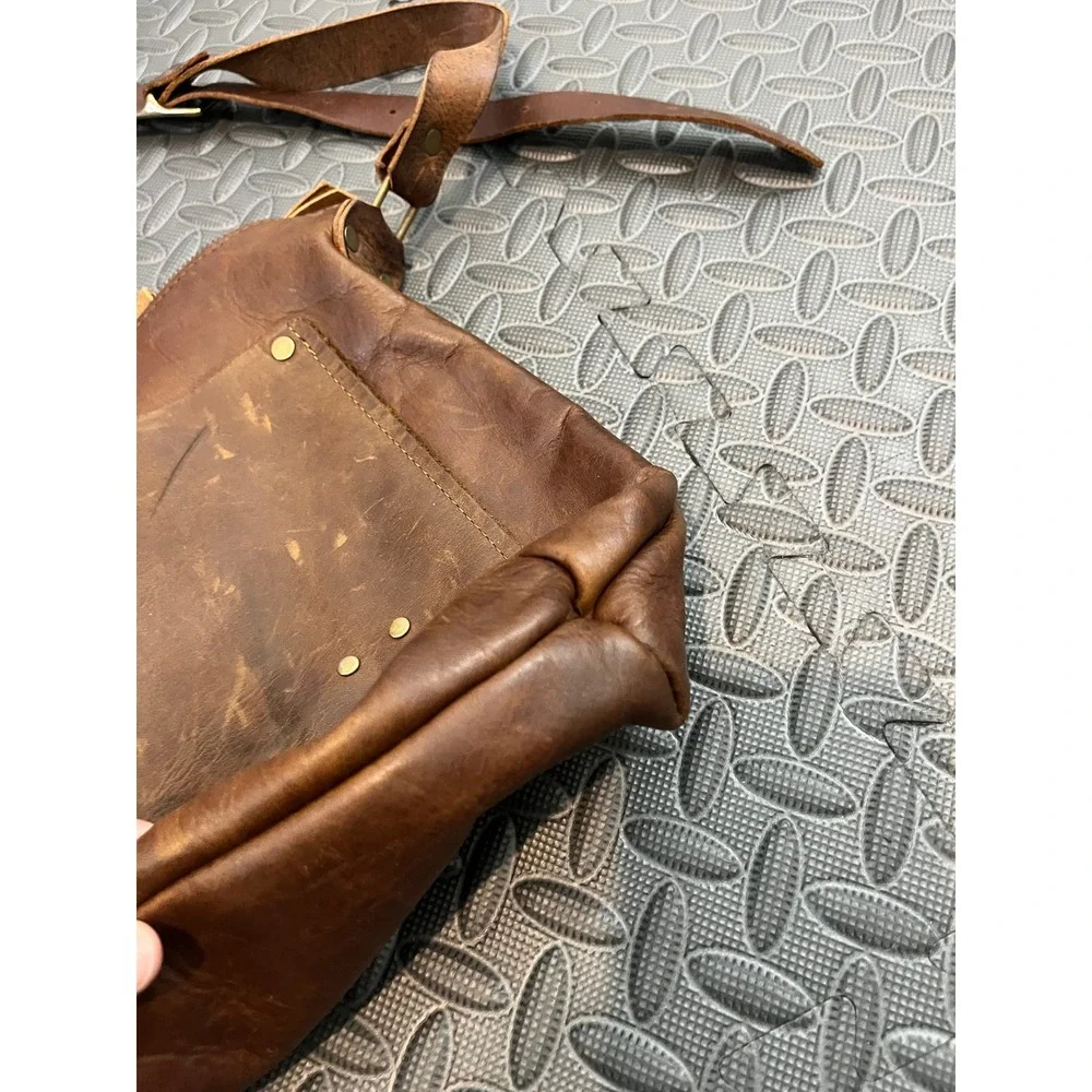 In Blue Handmade Leather Crossbody Bag Purse Brown Distressed Zip Shoulder